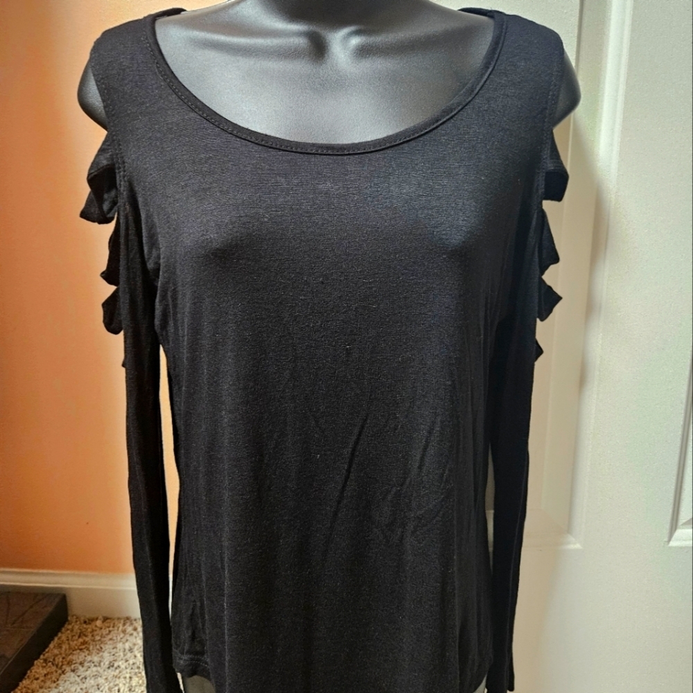 Black CutOut Sleeves Cold Shoulder Top